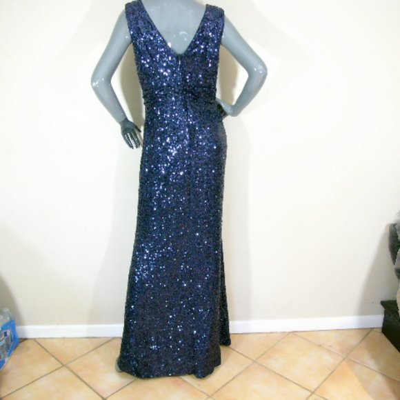 Badgley Mischka Belle Collection “Modele” Navy Sleeveless Sequined Gown Size 8 - Picture 6 of 8
